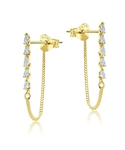 Shiny CZ with Chain Stud Earrings STC-209-GP